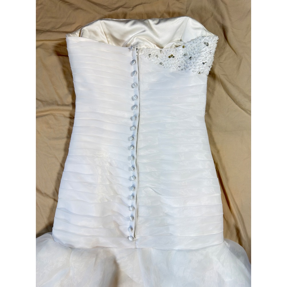 Organza Wedding Gown Women Size 4 White Beaded Ruffle Mermaid Strapless - Picture 16 of 16
